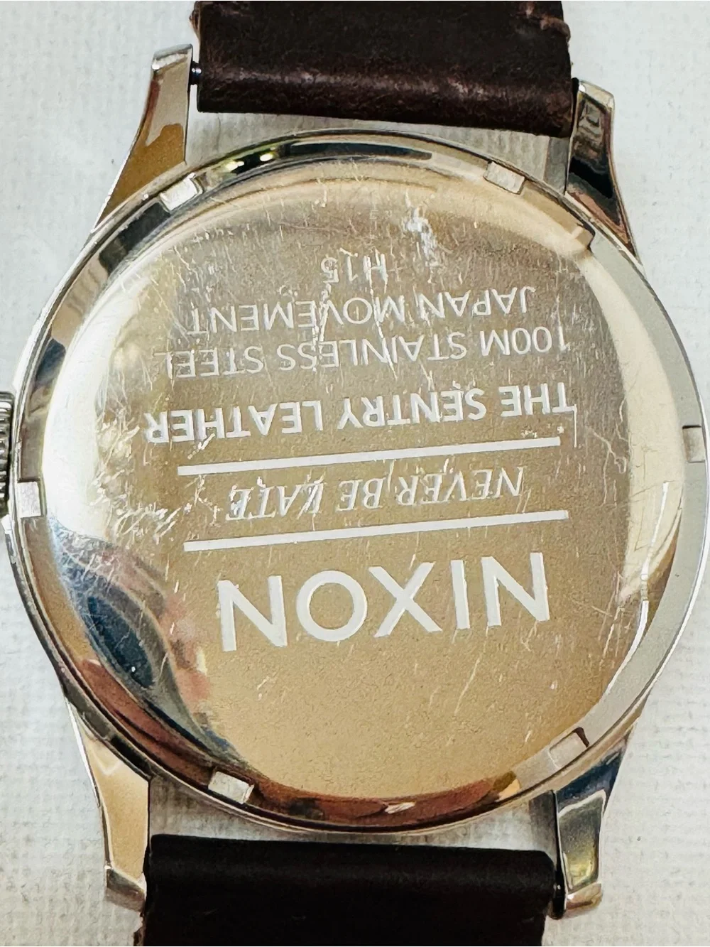 Nixon The Sentry 42mm Men's Day/Date Watch Silver Dial Brown Leather